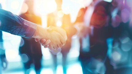 Aufkleber - blurry image of a handshake of business people at a meeting in the office : Generative AI