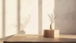 Wooden podium on table in living room interior with space : Generative AI