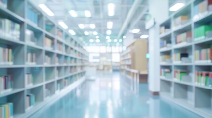 Wall Mural - Abstract blurred empty college library interior space Blurry classroom with bookshelves by defocused effect use for background or backdrop in book shop business or education resources  : Generative AI