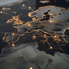 Wall Mural - 3D, Showcase a stylized map with shipping routes connecting different countries
