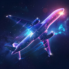 Wall Mural - An airplane flying in the right direction in the outer space in hologram.