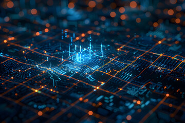 Wall Mural - Centralized network atlas map abstract cyberpunk background.