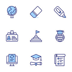 Wall Mural - Education icon set. Duo tone icon collection. Editable stroke. globe, employee, data processing, online education, marker, tasks, goal, eraser, education.