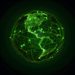 Wall Mural - Green mesh global network of radio waves.