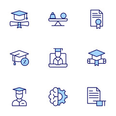 Wall Mural - Education icon set. Duo tone icon collection. Editable stroke. mortarboard, brain, online learning, mass, internship, graduate, education, student, file.