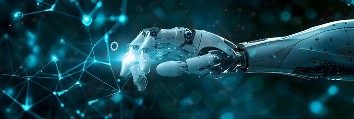 Wall Mural - Robot touching a computer screen with the icons shown on it, in the style of intertwined networks.