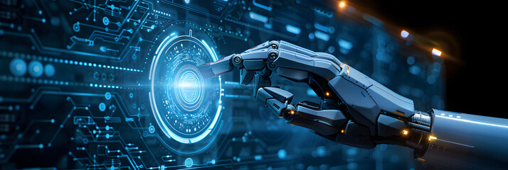 Wall Mural - Robot touching a computer screen with the icons shown on it, in the style of intertwined networks.