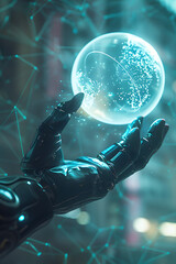 Wall Mural - Robot touching a computer screen with the icons shown on it, in the style of intertwined networks.