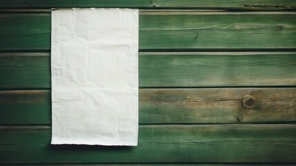 Wall Mural - Blank paper sheet on old green wooden wall.