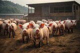 Fototapeta Zwierzęta - pigs in rural farm pen