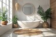 © Georgii - Bright modern bathroom interior with minimalist design and green plants