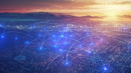 Digital technology city and 5G network signal transmission.