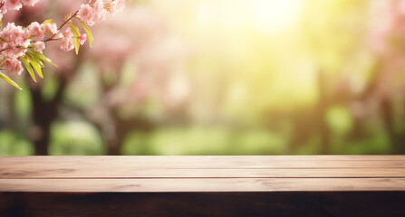 Wall Mural - Empty table background with spring theme in background