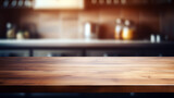 Fototapeta Mapy - Empty old wooden table with kitchen in background