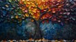 Leaves of different colors and shapes adorn the tree representing the diverse experiences and perspectives that make up human consciousness.
