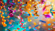 Confetti and gold shiny colourful  flakes, festive background for celebration