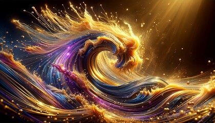 Wall Mural - Elegant Golden Waves in Dynamic Fluid Abstract Art. Creative Background. 