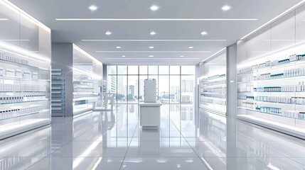 Wall Mural - Interior of empty modern pharmacy, Pharmacy shop background.