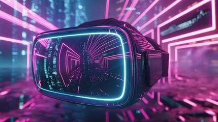 Wall Mural - Futuristic virtual reality metaverse with glowing neon lights, digital art concept