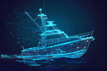 Wall Mural - An imaginative digital illustration of a sleek and futuristic boat navigating through a virtual world. 