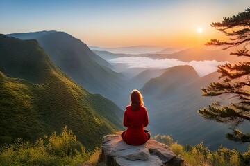 The back of a woman watching the sun