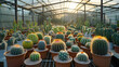 Showcase the unique beauty of cactus farms, particularly in arid regions