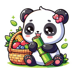 Chibi Panda Eating Bamboo vector illustration