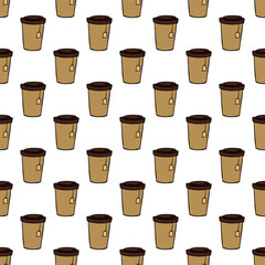 Seamless pattern with cute cup of tea or coffee doodle for decorative print, wrapping paper, greeting cards, wallpaper and fabric