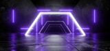 Fototapeta Perspektywa 3d - Neon Glowing Lasers Cyber Purple Concrete Tunnel Corridor Empty Product Showroom Underground Hangar Garage 3D Rendering