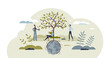 Environmental wellness and sustainable, green practices tiny person concept, transparent background. Society responsibility for nature protection and harmony from ecological lifestyle illustration.