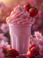 Poster - strawberry milkshake with fresh berries