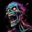 Neon-Colored Skull, Screaming Zombie, Edgy Digital Art