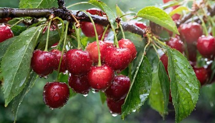 Poster - Fresh cherry fruit on the tree