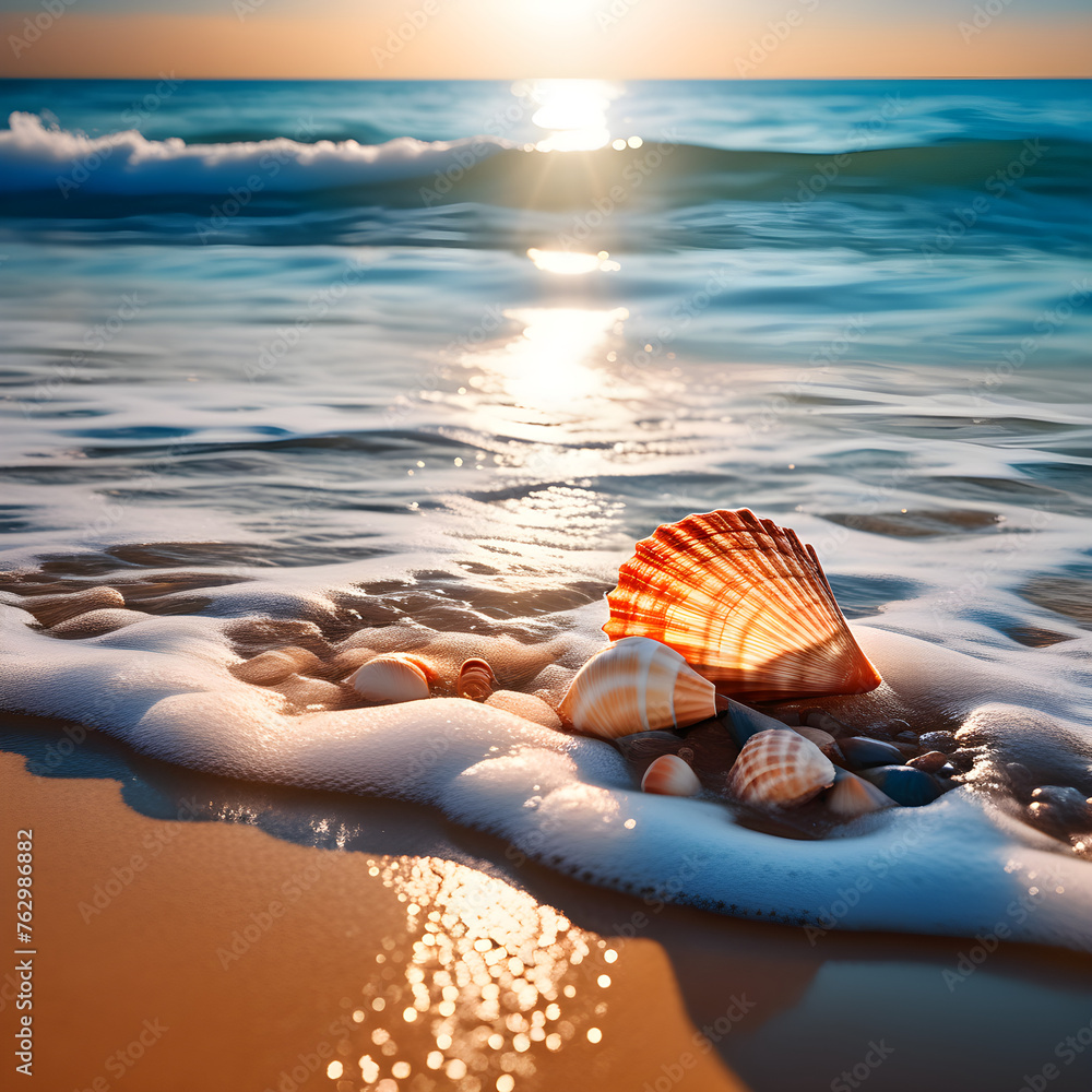 sun on the beach,Beach, sunset, shells,GenerativeAI Stock Photo | Adobe ...