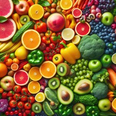 Wall Mural - Colorful raw fruits and vegetables varied vegan food