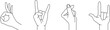 doodle hands with different gesture, hand drawn, outline vector, ok rock love