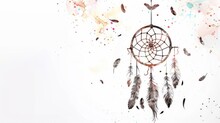 Decorative Dreamcatcher Hand-drawn With Ethnic Arrows And Feathers In Boho Style.