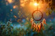 Dreamcatcher Hanging Among Tree Branches at Sunset With Soft Bokeh Background