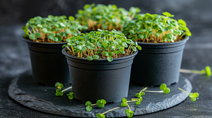 Wall Mural - Microgreens trays at the counter in the supermarket.