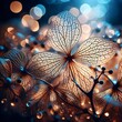 bokeh background and hydrangea flower skeleton with veins and cells - macro photograph