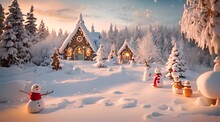 A Fairytale Feast, A Gingerbread House Awaits Exploration In A Snowy Forest