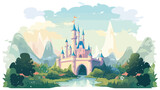 Fototapeta Pokój dzieciecy - An enchanted castle guarded by magical creatures and
