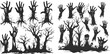 Creepy zombie crooked lambs stick out of graveyard ground vector illustration set