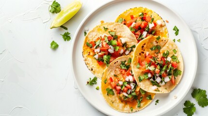 Poster - Tostadas mexican food with small tortilla flat bread and vegetable