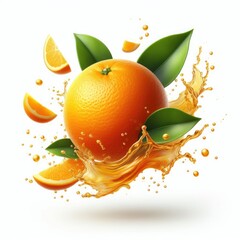 Wall Mural - A Fresh orange flying on a white background