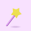 3d magic wand stick with star. 3d render glossy plastic icon. Vector illustration.