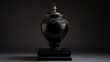 Elegant black urn containing ashes a solemn memento 