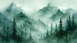 misty forest landscape. Nature background