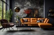stylist and royal modern interior living room luxury sofa and plant with grey wall, space for text,