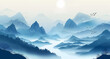 Mountainous Landscape with Mist and Flying Birds